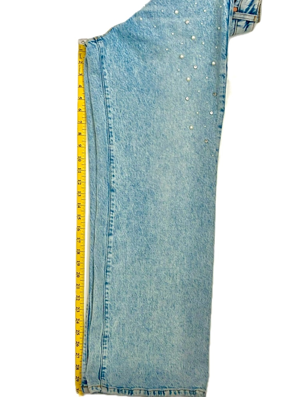 Anthropologie Pilcro Light Blue Pearl + Crystal Straight Leg Jeans - Picture 7 of 12